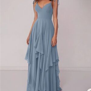 Azazie x Barbie 1004 dusty blue bridesmaid dress